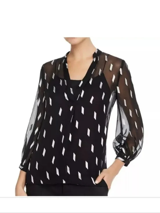 ALICE + OLIVIA SHEILA SHEER BLOUSE BLACK TOP SIZE XS - Picture 2 of 11